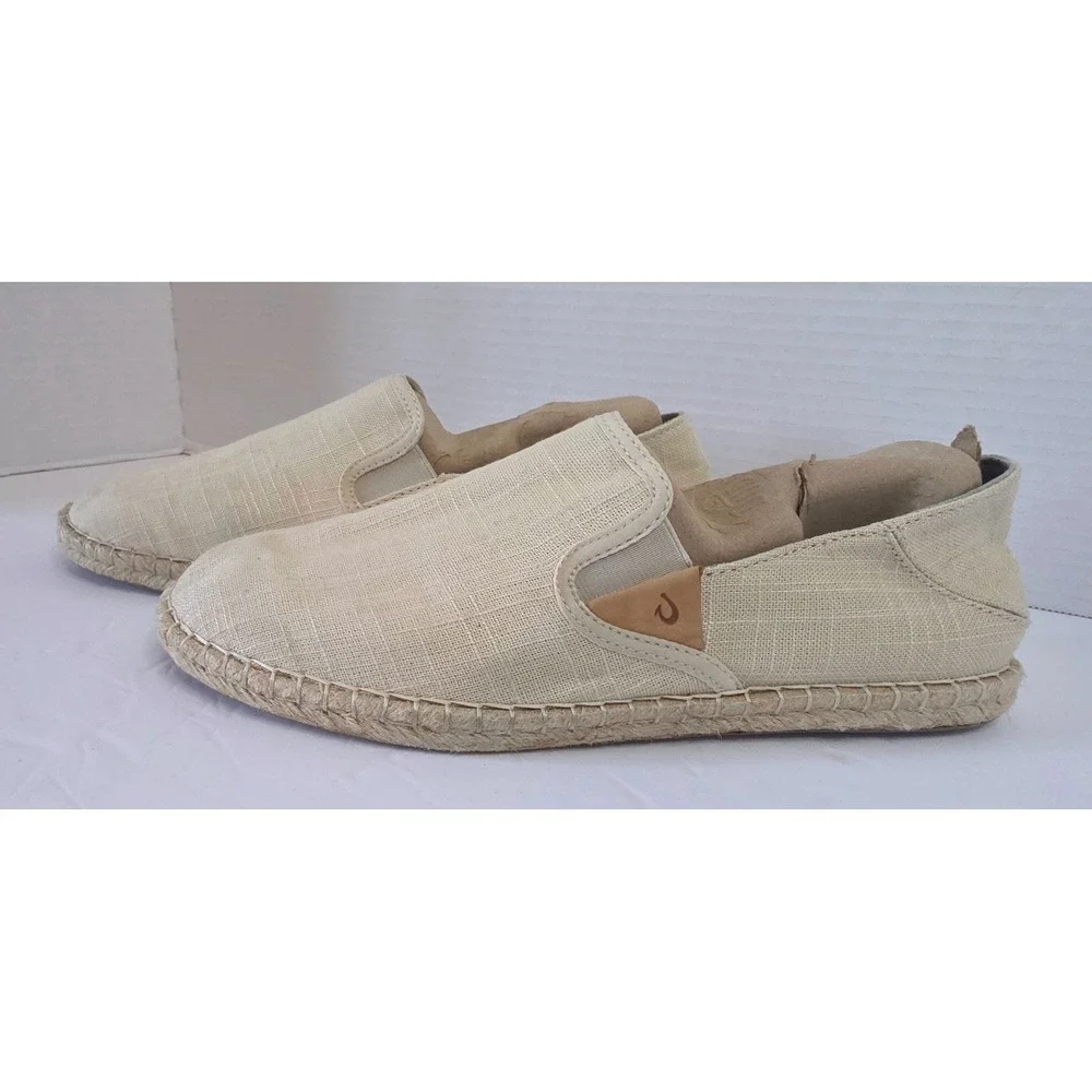 OluKai Kaula Pa'a Kapa Linen Espadrille Slip On Shoe Beige Tan 10M